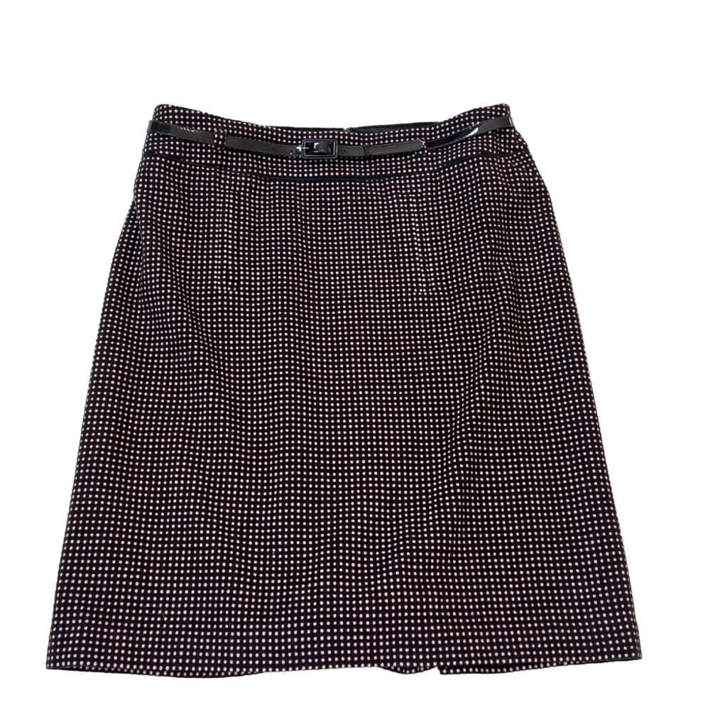Ann Taylor Wool Brown Pink Polka Dot Belted A Line Skirt Size 16 Knee Length